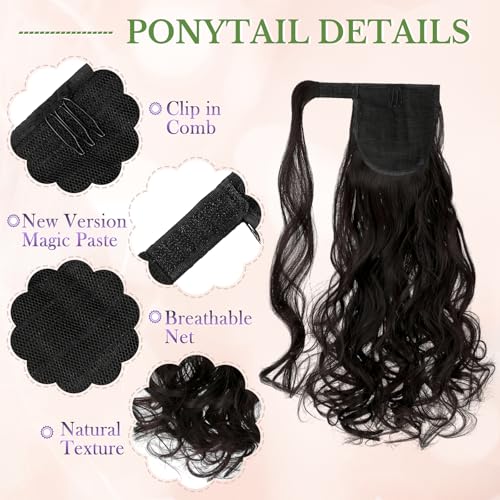 FELENDY 18" Dark Brown Wavy Ponytail Extension - Clip In Hairpiece