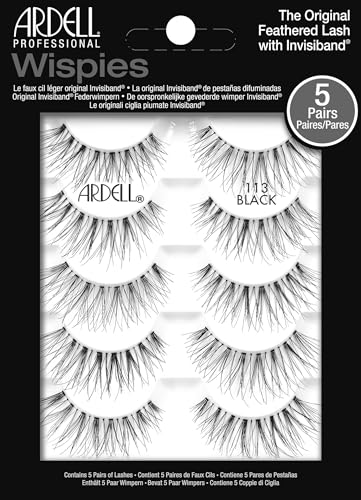 Ardell Wispies False Eyelashes 113, Natural Wispy Strip Lashes, 5 Pairs
