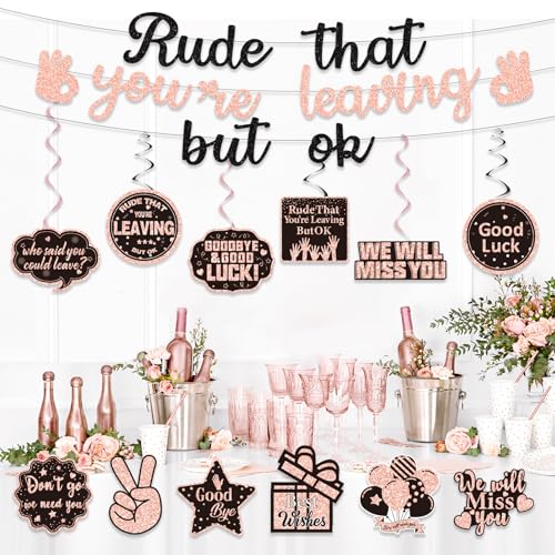 Pre-Strung Rose Gold Glitter Goodbye Banner for Farewell Parties