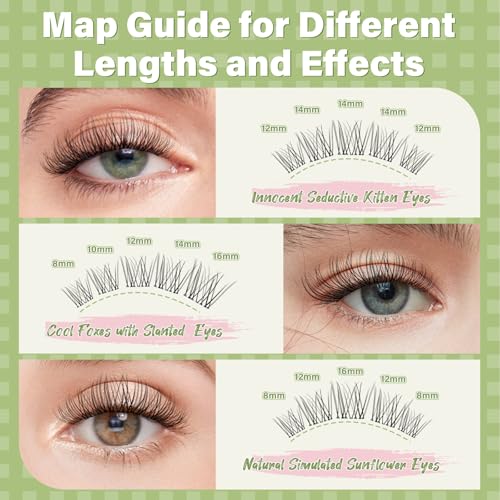 KEYYOU DIY Waterproof Lash Clusters - C Curl, 8-16mm Mix