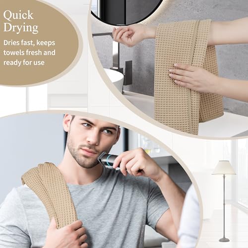 Microfiber Waffle Hand Towels Set - 2 Soft, Absorbent, Quick-Dry Towels (Beige)