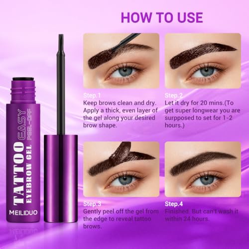 Meiliduo Tattoo Brow Gel Peel-Off - Lasts Up to 3 Days, Dark Brown