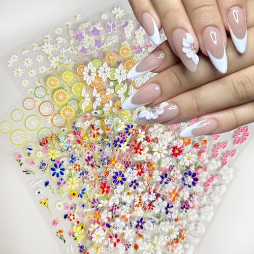 15 Sheets 3D Flower Nail Stickers - Colorful Floral & Butterfly Nail Decals