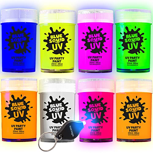 Blue Squid UV Body Paint Pots - 8 Neon Glow-in-the-Dark Face Paint Set