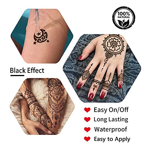 Yomagine Black Temporary Tattoo Kit with Cones, Stencils & Paste - Waterproof & Natural