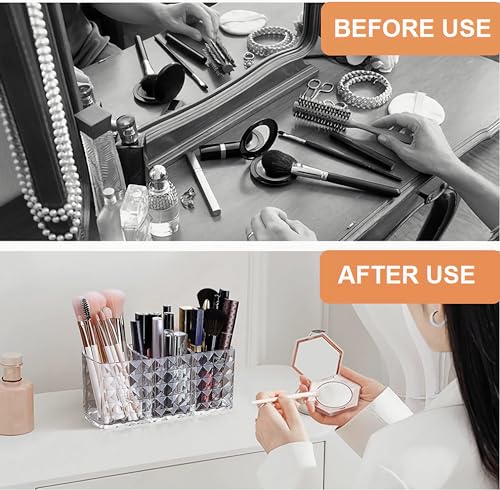 KNC Acrylic 3-Compartment Makeup Brush Holder Organizer