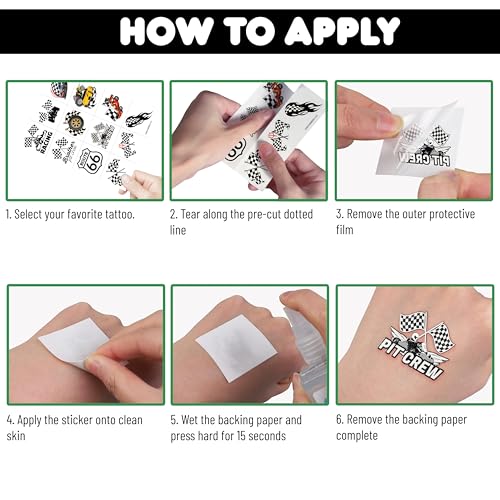 60 Race Car Temporary Tattoos - Checkered Flag Designs for Parties
