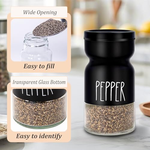 Neodaco Adjustable Salt and Pepper Shakers Set - 4 oz Glass & Stainless Steel