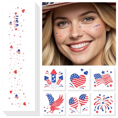 Labor Day Glitter Freckles & Temporary Tattoos - 40 Sheets USA Designs