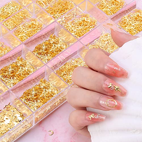 Gold Metal Nail Studs 28-Grid Mix Shapes for 3D Nail Art & Crafts