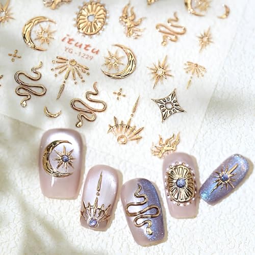 5D Gold Moon & Star Nail Stickers for DIY Nail Art