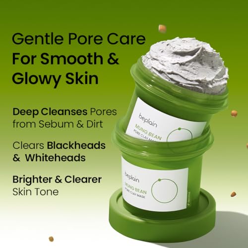 beplain Mung Bean Pore Clay Mask for Blackhead Removal & Skin Exfoliation, 4.05 fl oz