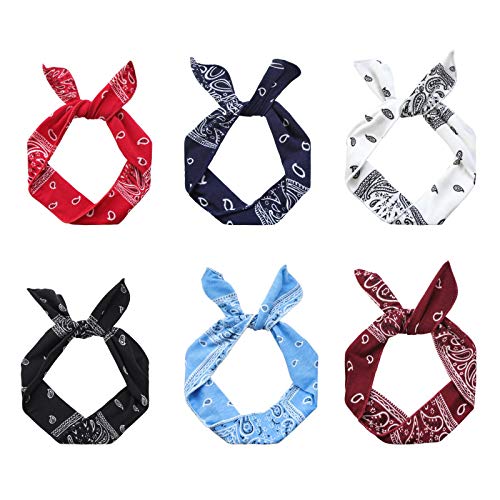 Oneye Paisley Twist Bow Wire Headbands for Women - Pack of 6, Sport & Fashion Hair Accessories