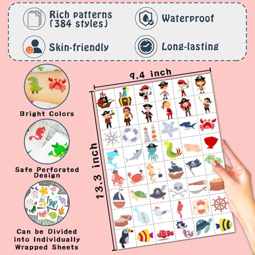 PARTYWIND Mixed Styles Temporary Tattoos for Kids 384 Patterns