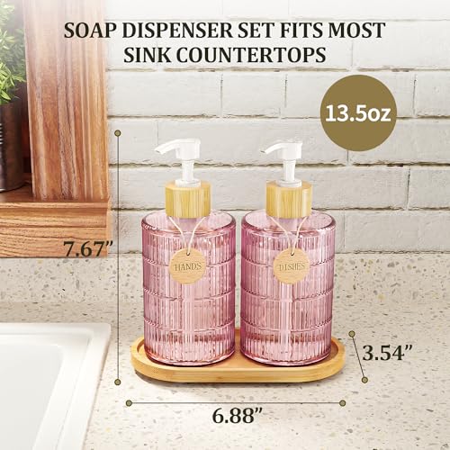 MASADI Soap Dispenser Set with Bamboo Tray for Kitchen & Bathroom