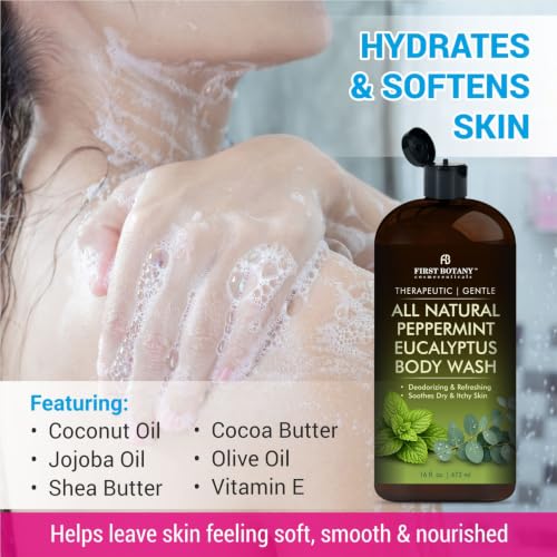 First Botany Natural Body Wash Peppermint Eucalyptus 16 fl oz - Fights Odor & Skin Issues