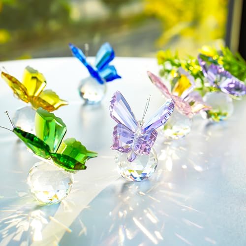 KANPURA Crystal Butterfly Figurines - 2 Pcs Purple Glass Statues