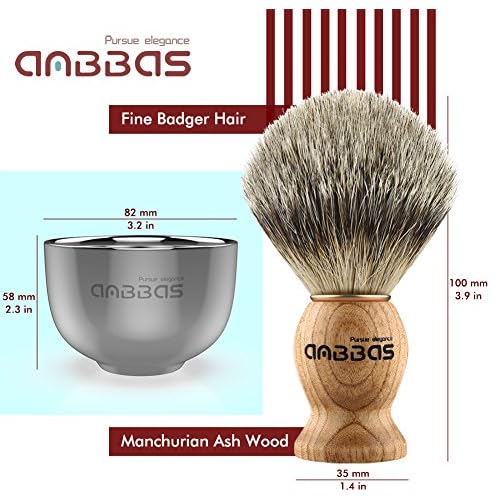 Anbbas 4in1 Badger Hair Shaving Brush Set, with Goat Milk Soap Refill,Stainless Steel Stand Holder and Soap Bowl,Perfect for Men Gift Baber Style Wet Shave