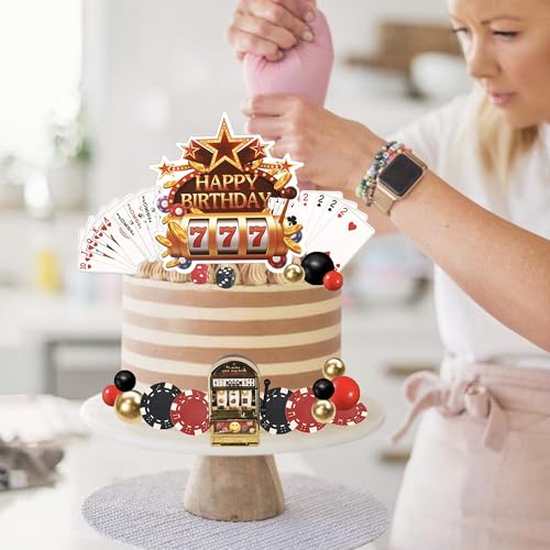 Casino Cake Decoration Set with Mini Slot Machine & Poker Chips