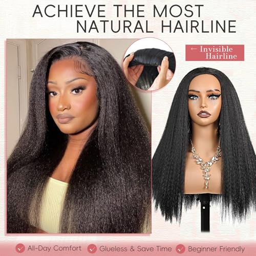 22 Inch Kinky Straight Half Wig for Black Women - Natural Black