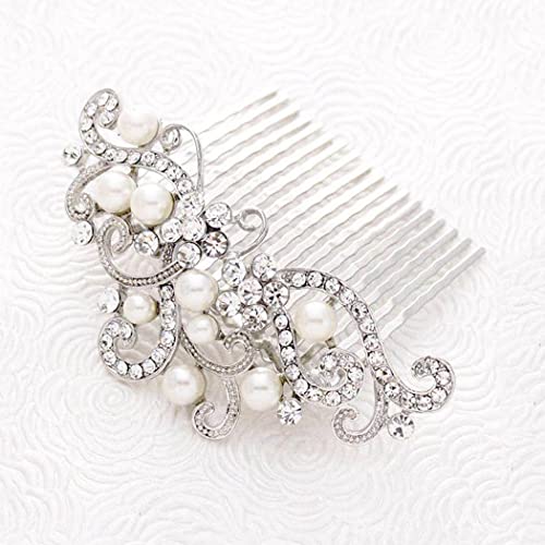 Yean Silver Rhinestone Bridal Hair Comb with Pearls - Wedding Hair Accessories for Women