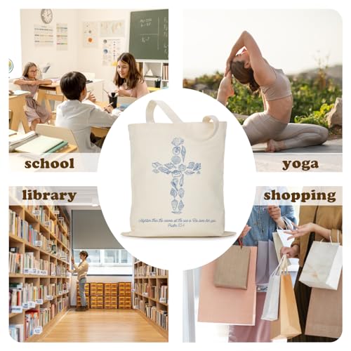 Inspirational Psalm 93:4 Seashells Canvas Tote Bag for Shopping