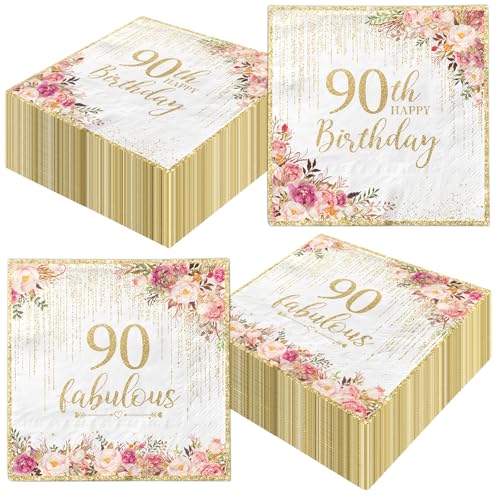 90th Birthday Napkins - 40 Disposable Rose Gold Party Napkins