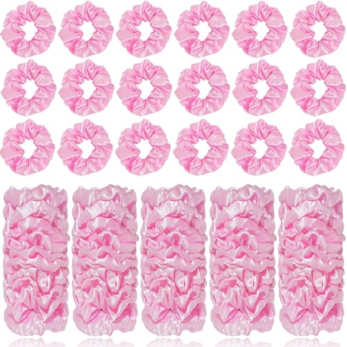 80 Pieces Pink Satin Scrunchies - Elastic Hair Ties for Women & Girls