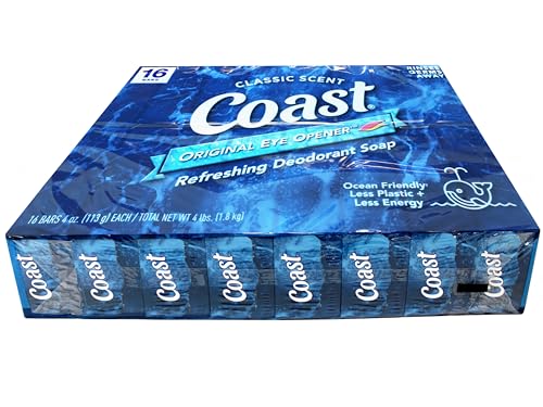 Coast Deodorant Soap Bar - Refreshing Unisex Body Soap, 16 Bars