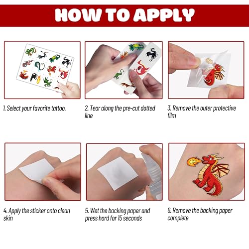 Pre-Cut Dragon Temporary Tattoos for Kids - 60 Pcs Party Favors