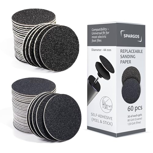 Spargos Foot File Refill Pads - 60 Self-Adhesive Discs, 80/120 Grits