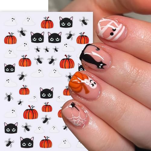 Quezadyl 8Pcs Halloween Ghost & Bat Nail Stickers - 3D Spooky Nail Decals for Women