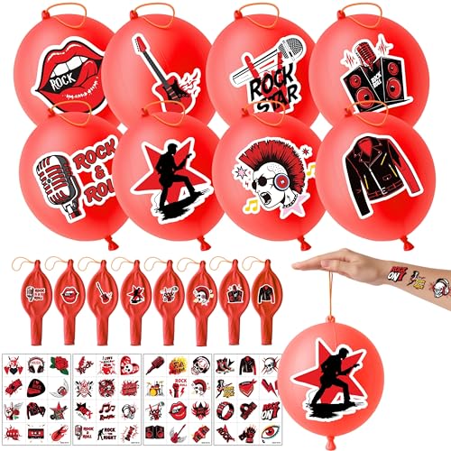 72 PCS Rock Theme Party Favors with Balloons and Tattoos for Kids
