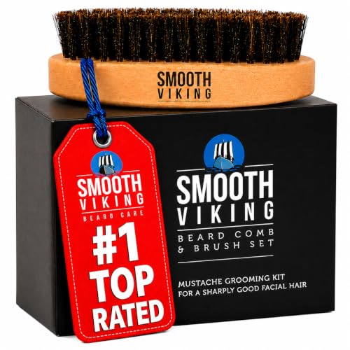 Beard Grooming Set with Boar Bristle Brush & Mustache Tool