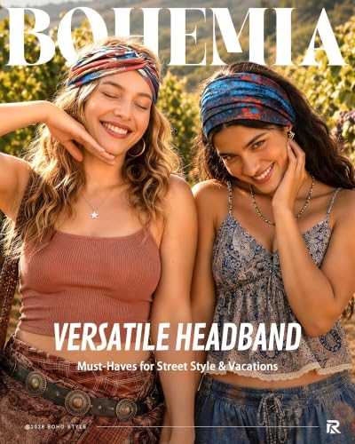 REOTECALL Extra Wide Green Headbands for Women - 6 Pack Non-Slip Boho Bandana