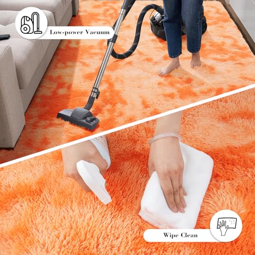 Mottled Orange 2x4 Area Rug - Ultra Soft Non-Slip Bedroom Carpet
