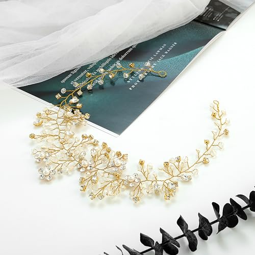 Gold Rhinestone Bridal Hair Vine Headband Wedding Accessories for Brides & Women