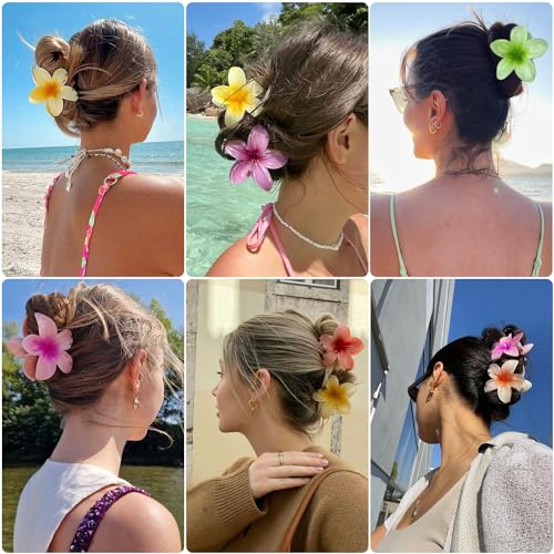 6 Pack Hawaiian Flower Claw Clips for Women - Colorful Hair Accessories