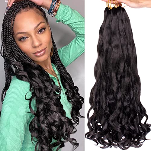 COOKOO 18 Inch Black French Curl Braiding Hair, 9 Packs
