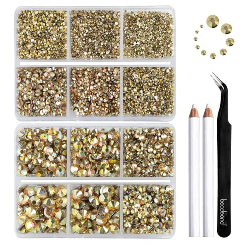 BEADSLAND Flatback Rhinestones - Metal Sunlight, 8300pcs Mixed 10 Sizes