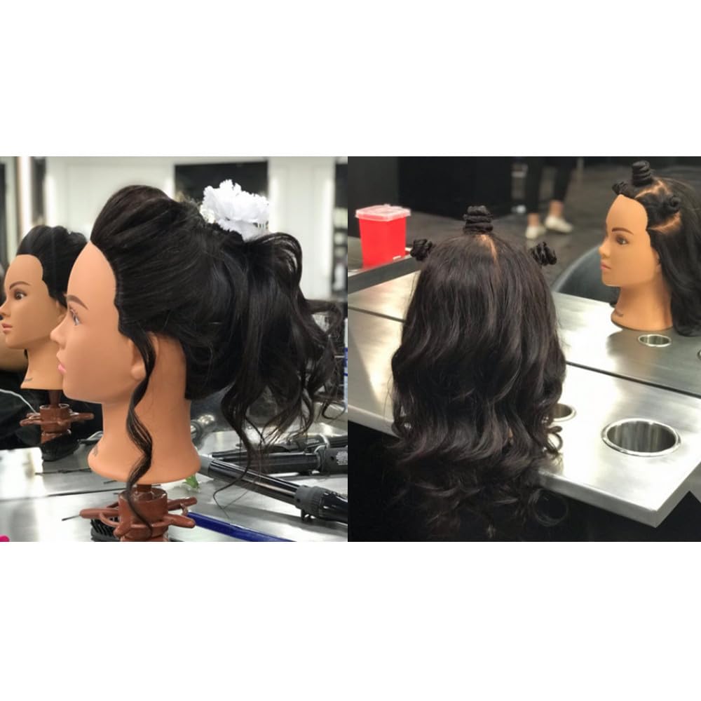 Hairingrid Mannequin Head - 20-22” 100% Human Hair Training Head with Clamp Holder