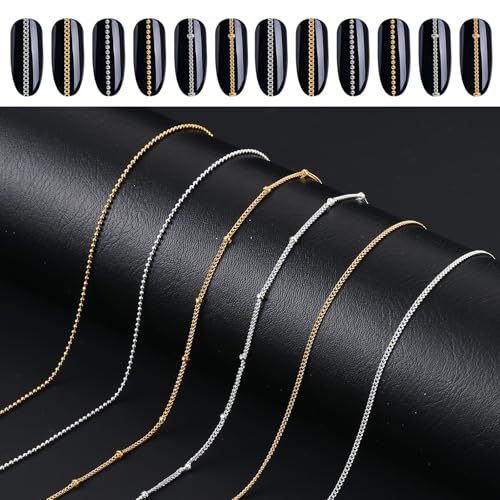 3D Nail Art Chains - 6 Metallic Charms for DIY Manicure