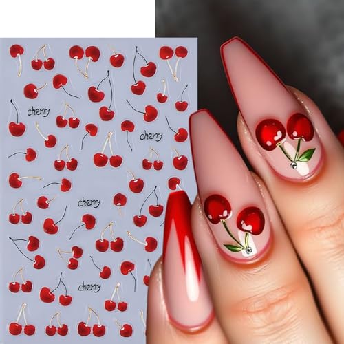 Cherry Nail Stickers Set - 4 Sheets Self-Adhesive Decals