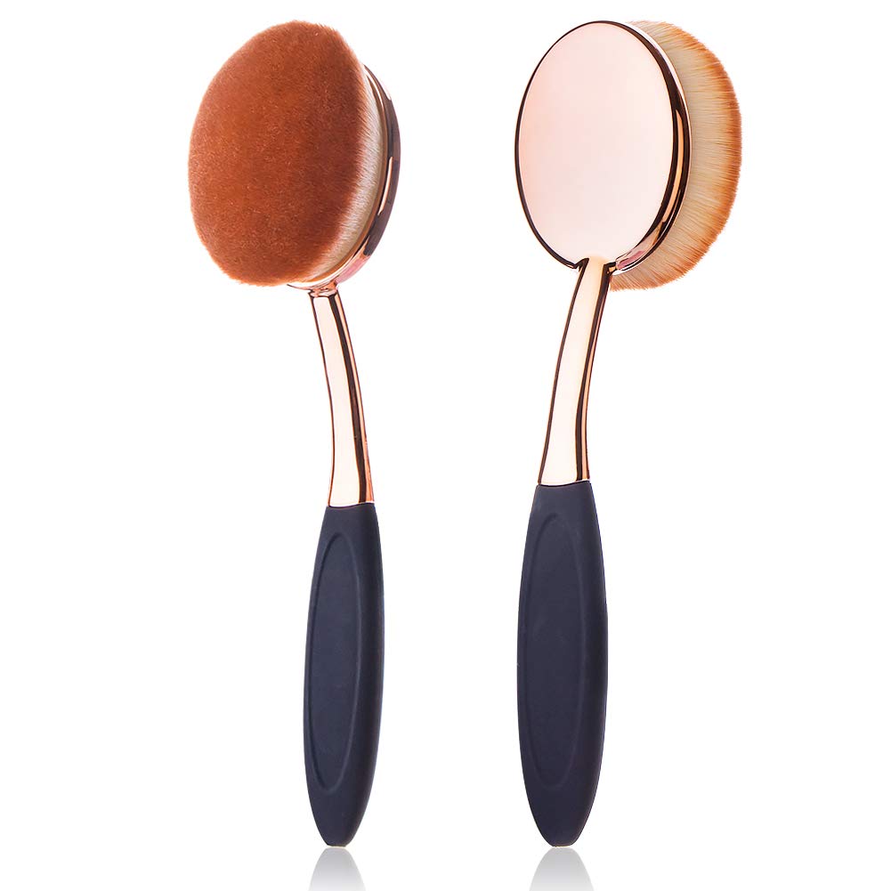 Yoseng Foundation Brush - Rose Gold Oval Makeup Brush with Cover & Egg Cleaner | Soft, Dust-Free Bristles for Flawless Liquid Application