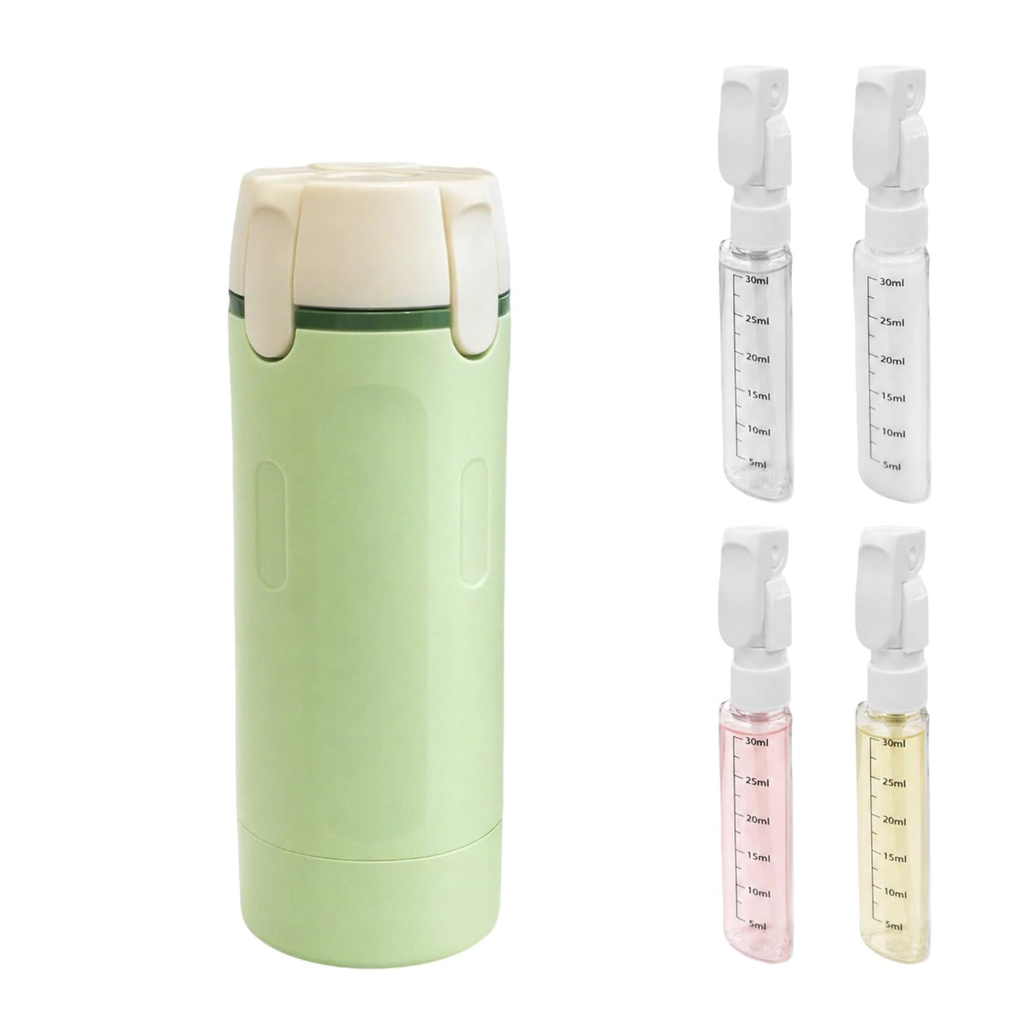 ZRWQTMMMJ 4 in 1 Travel Dispenser Bottle Set - 30ml x4 TSA Approved Leak Proof Airless Pump Bottles, Refillable Small Containers for Shampoo Lotion, Portable Travel Toiletries for Carry On (Green)