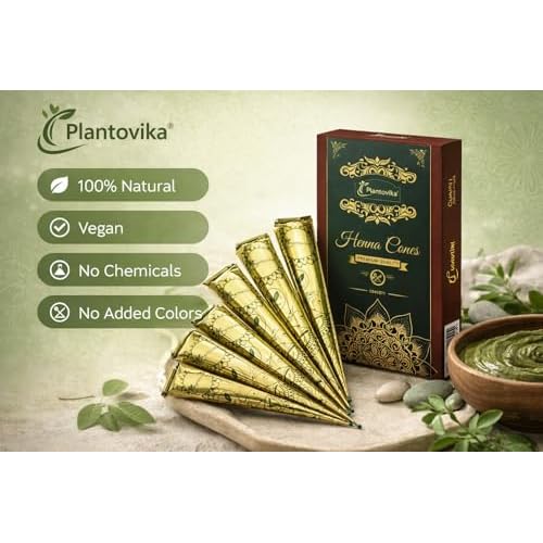 Henna Cone Made from 100% Natural Leaves | Fresh Ready-to-Use Pre-Filled Paste, Henna Tube | Dark Reddish Brown | No Additives | Long Lasting Color | Pack of 6