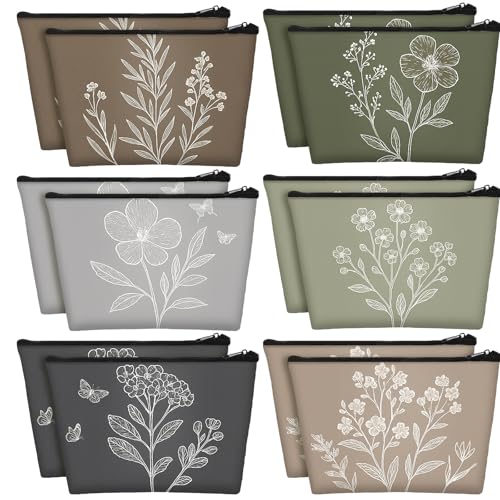 Sweetude 12 Pcs Vintage Boho Flower Makeup Bags - Flower Design