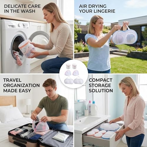 Set of 6 Reusable Bra Washing Bags with Zipper Closure