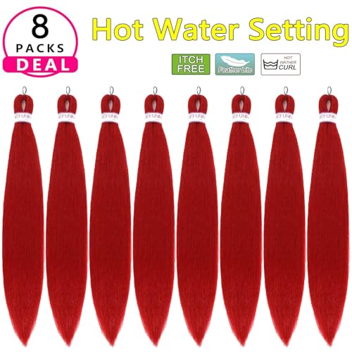 BEFUNNY 30 Inch Pre-Stretched Braiding Hair - 8 Packs Red Synthetic Yaki