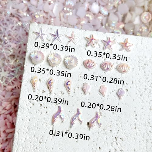 CnSybaris Purple Summer Beach Nail Charms 150pcs Ocean Shell & Starfish Nail Art Decorations
